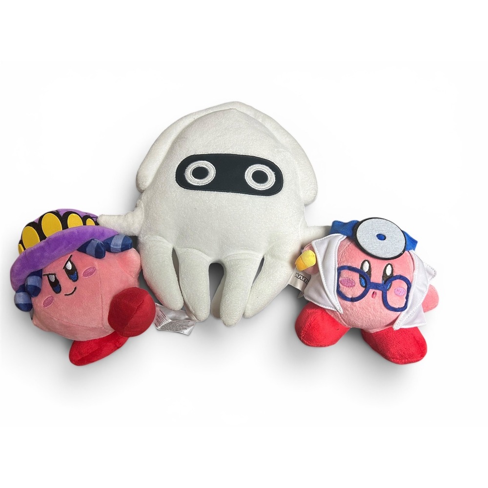 Nintendo Plush Bundle Mirror Kirby Doctor Kirby & Super Mario Blooper 3 Toy Lot